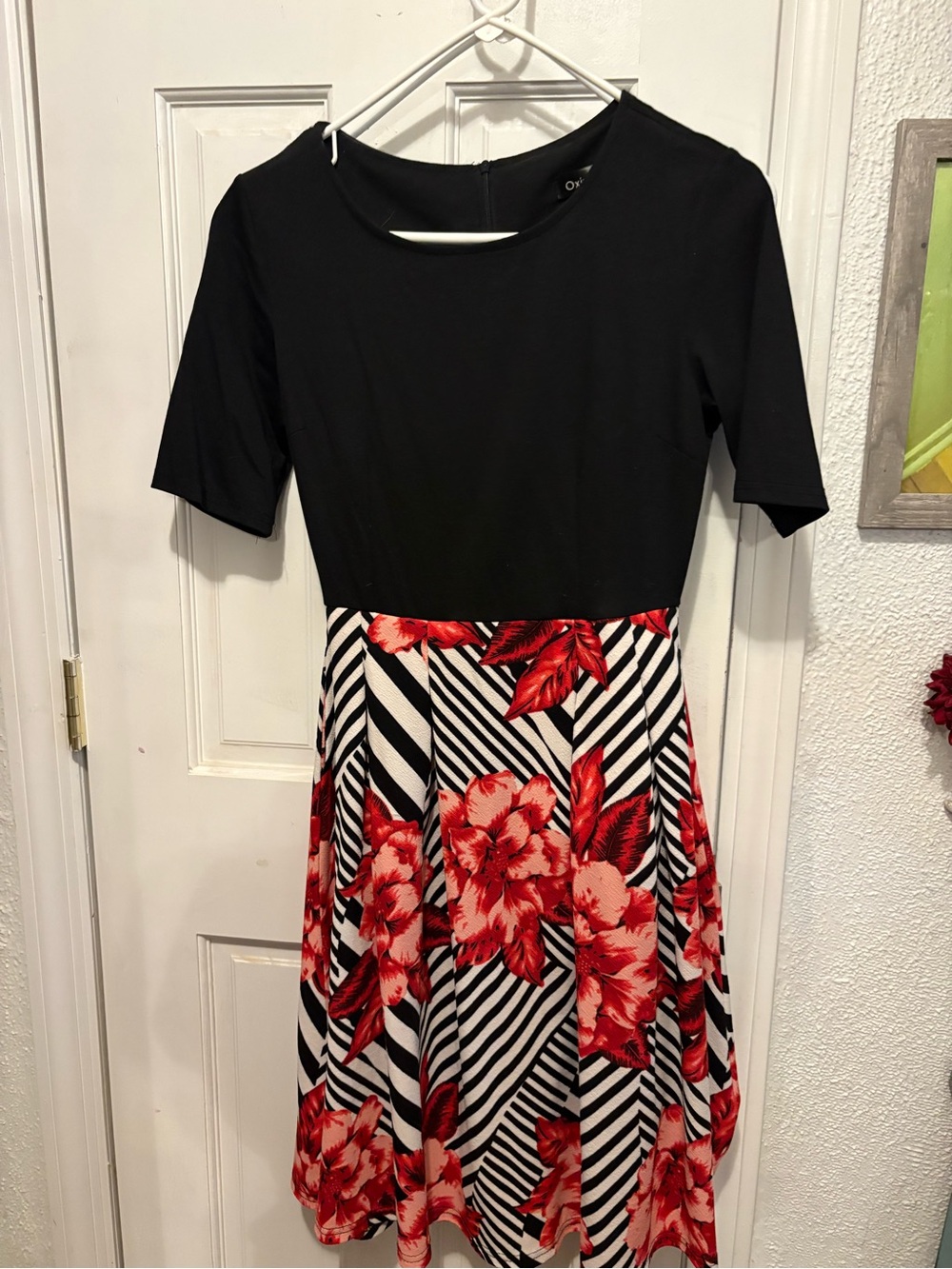 Black & Red Floral Fit-and-Flare Dress